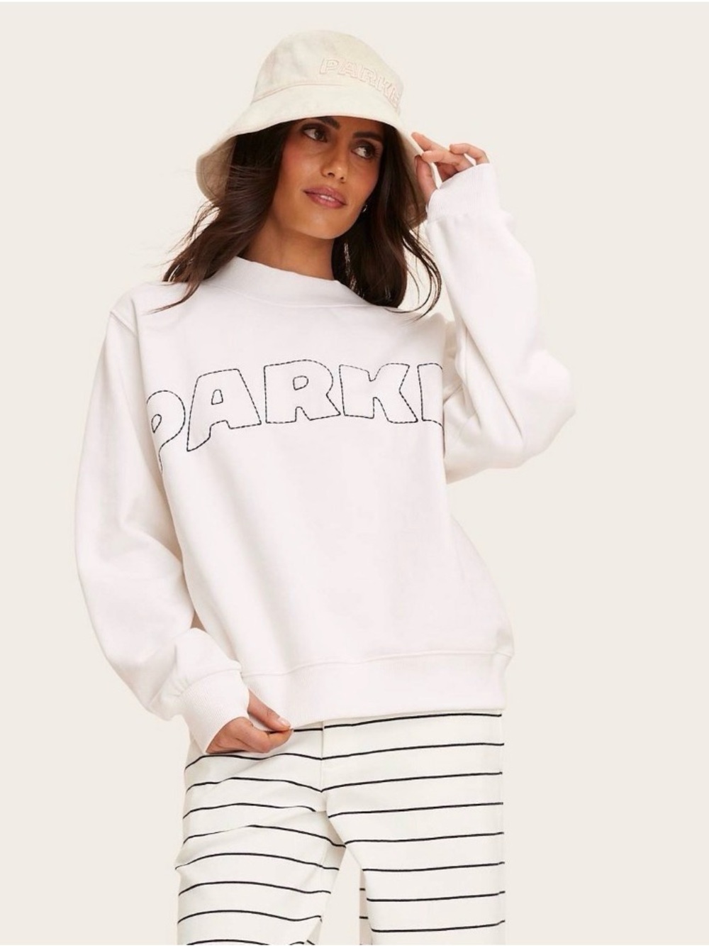 Parke Mockneck Sweatshirt Cream Navy Pullover L/XL nwt